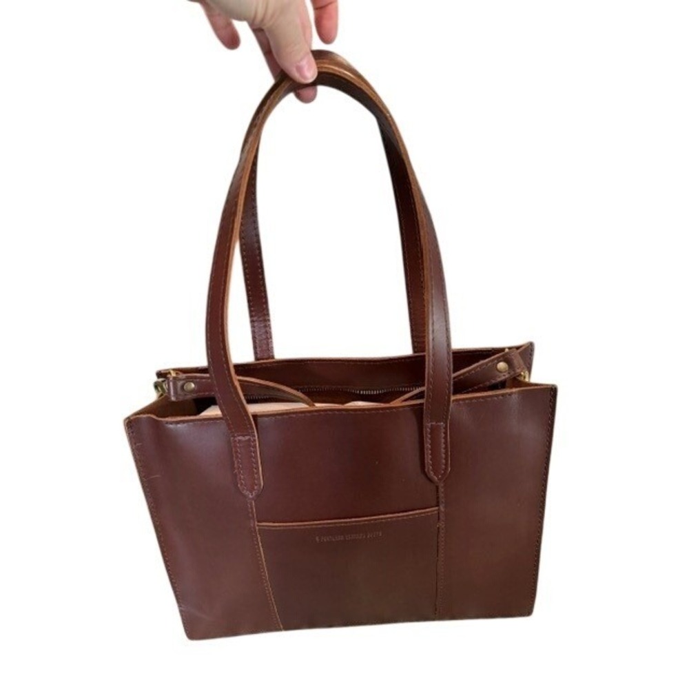 Portland Leather Goods E/W Lola Chocolate Brown Leather Zip Crossbody Tote NWT
